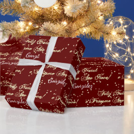 Feliz Natal e Prospero Ano Novo Namn Burgundy Presentpapper
