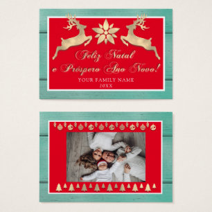 Feliz Natal e um Próspero Ano Novo Guld Red Rustic Visitkort
