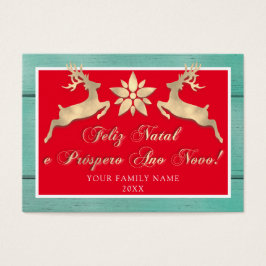 Feliz Natal e um Próspero Ano Novo Guld Red Rustic Visitkort