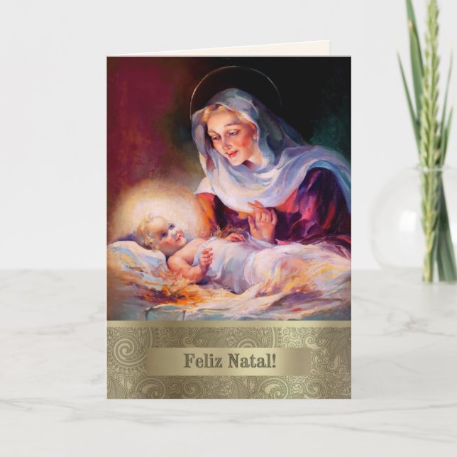 Feliz Natal. Finkonst julkort på portugisiska Helgkort (Framsida)
