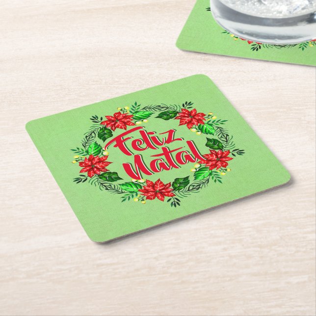 Feliz Natal God jul Underlägg Papper Kvadrat (Vinklad)