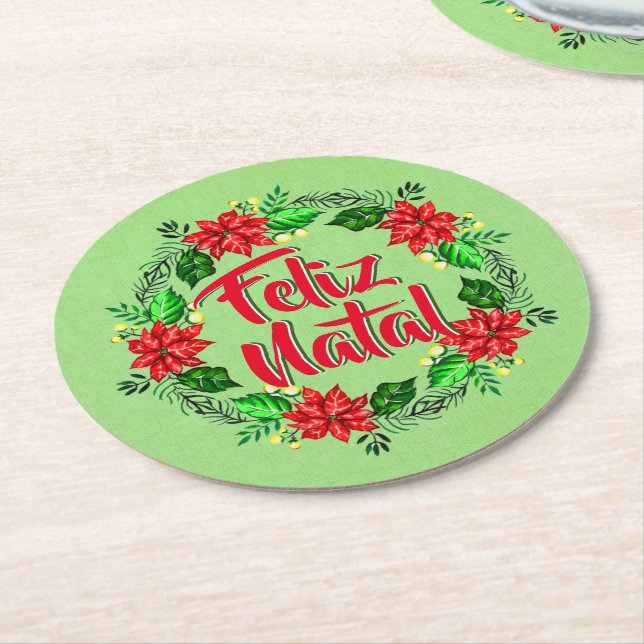 Feliz Natal God jul Underlägg Papper Rund (Vinklad)