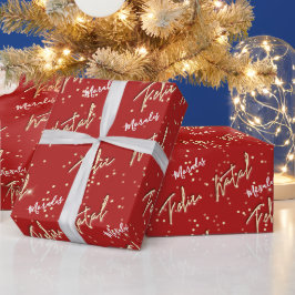 Feliz Natal Golden Script Custom Name Red Gift Presentpapper