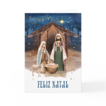 Feliz Natal. Nativitetscenkort på portugisiska
