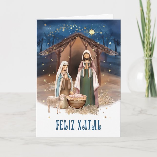 Feliz Natal. Nativitetscenkort på portugisiska Helgkort (Framsida)