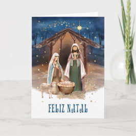 Feliz Natal. Nativitetscenkort på portugisiska Helgkort