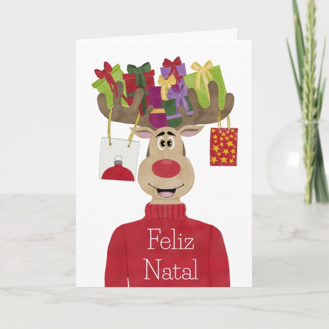 Feliz Natal, Portugals julgåvor Reindeer Helgkort (Framsida)