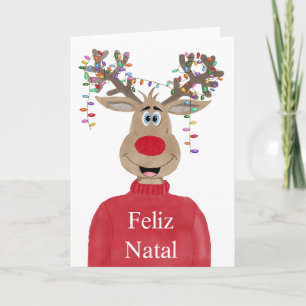 Feliz Natal, Portugals Ljus Reindeer, jul Helgkort