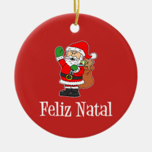 Feliz Natal Portugisiska jultomten (RED) Julgransprydnad Keramik