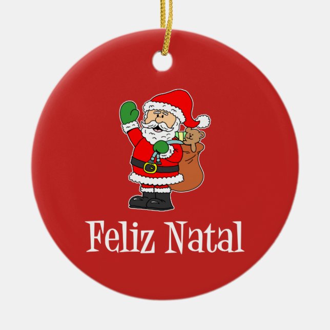Feliz Natal Portugisiska jultomten (RED) Julgransprydnad Keramik (Framsidan)