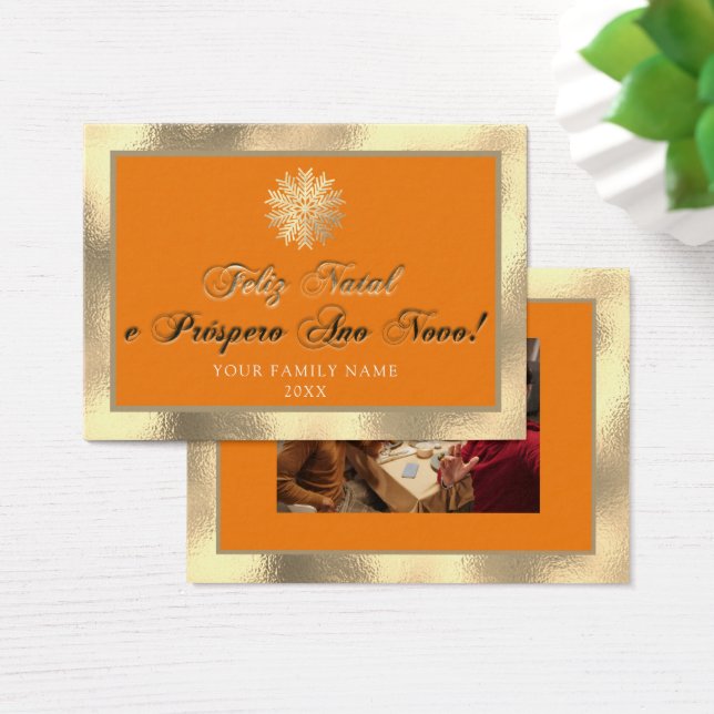 Feliz Natal Próspero Anno Nuovo Photo Guld Coral Visitkort (Skivbord)