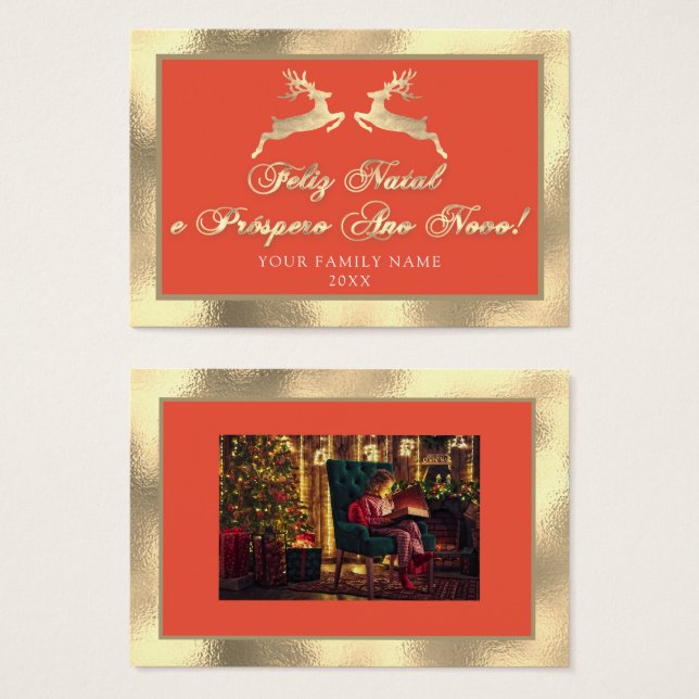 Feliz Natal Próspero Anno Nuovo Photo Guld Royal Visitkort (Framsida & baksida)