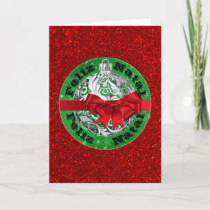 Feliz Natal Red Grönt Silver Helgkort