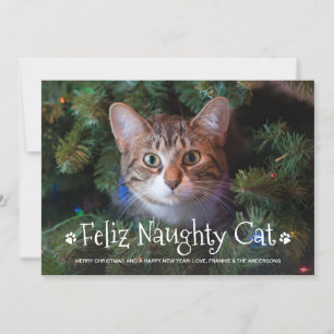 Feliz Naughty Cat Funny Personlig Pet Photo Julkort