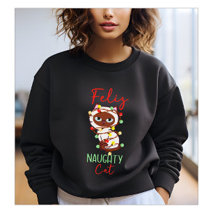 Feliz naughty cat Julgran ljus gullig T Shirt