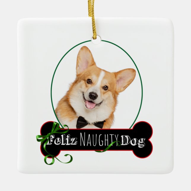 Feliz Naughty Corgi Julgransprydnad Keramik (Framsida)