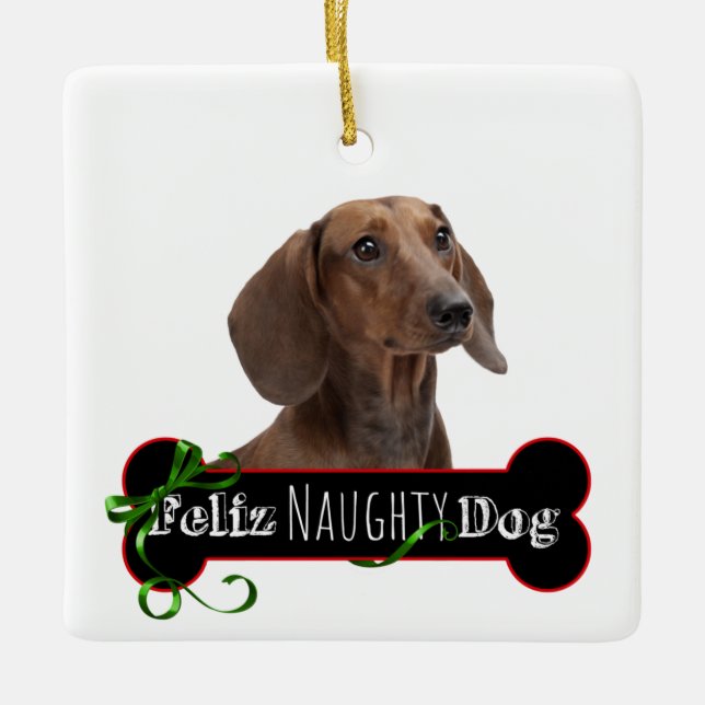 Feliz Naughty Dachshund Julgransprydnad Keramik (Framsida)