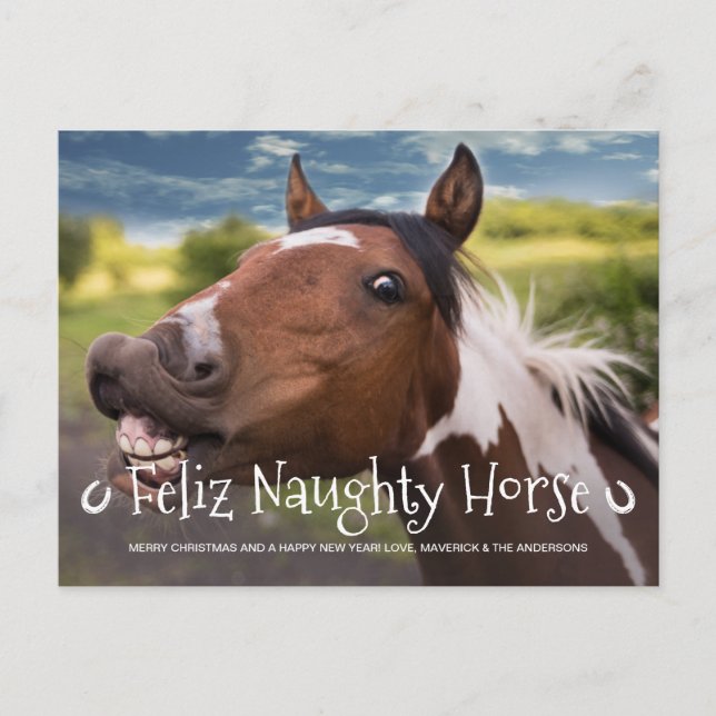 Feliz Naughty Horse Funny Personlig Pet Photo Helg Vykort (Framsida)