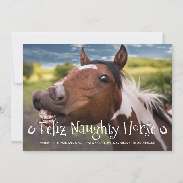 Feliz Naughty Horse Funny Personlig Pet Photo Julkort (Framsida)