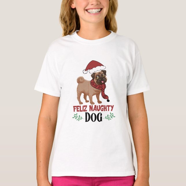 Feliz Naughty Hund jul T Shirt (Framsida)