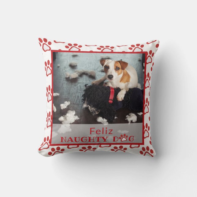 Feliz Naughty Hund Red Paw Print Pet Photo Pillow Kudde (Framsida)