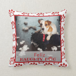 Feliz Naughty Hund Red Paw Print Pet Photo Pillow Kudde