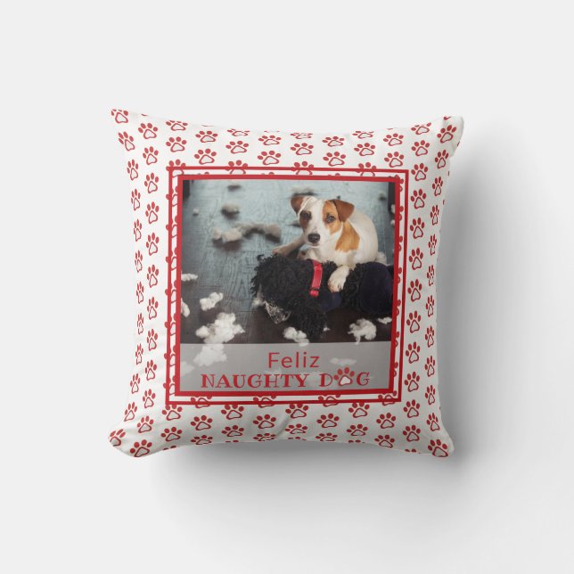 Feliz Naughty Hund Red Tass Mönster Pet Photo  Kudde (Framsida)