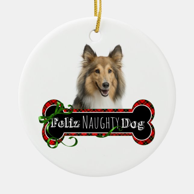 Feliz Naughty Sheltie Julgransprydnad Keramik (Framsidan)