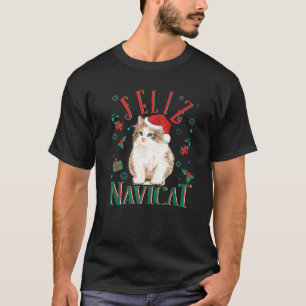 Feliz Navicat Pun Cute Kitten Fluffy Cat Santa Hat T Shirt