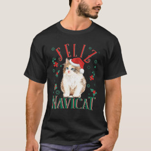 Feliz Navicat Pun Cute Kitten Fluffy Cat Santa Hat T Shirt