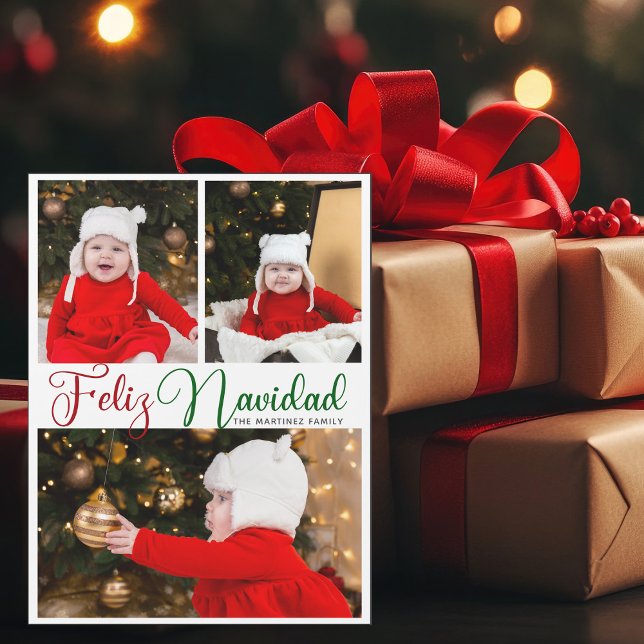 Feliz Navidad 3 Photo Cute Julgrannetkort (Skapare uppladdad)
