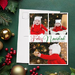 Feliz Navidad 3 Photo Cute Spansk jul Helg Vykort<br><div class="desc">Söt Feliz Navidad-fotovykort med vackert kursivt skript i rött och grönt för en familj som talar spanska. Det här moderna fotokortet i helgdag har fantastiska skript en Espanol och ditt namn på över tre söta foton.</div>
