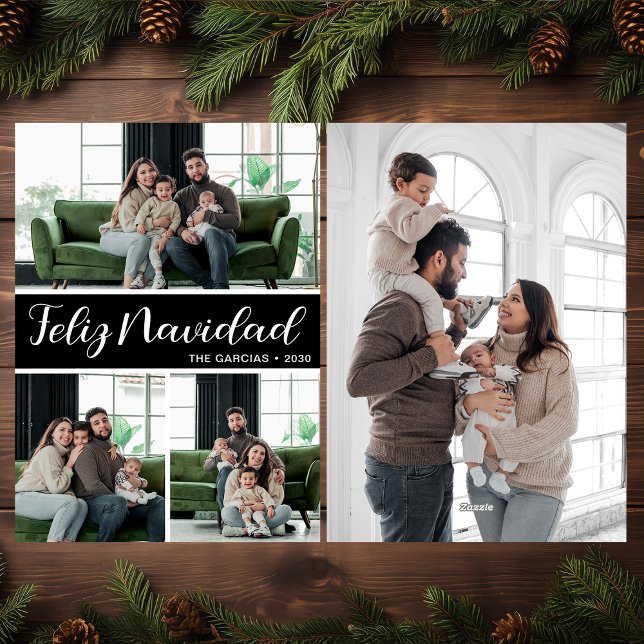 Feliz Navidad 4 Photo Flat Holiday Card Julkort (Skapare uppladdad)