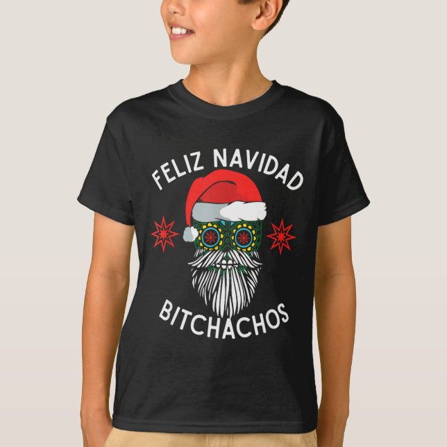 Feliz Navidad Achos Funny Spanish Merry Christmas  T Shirt (Framsida)
