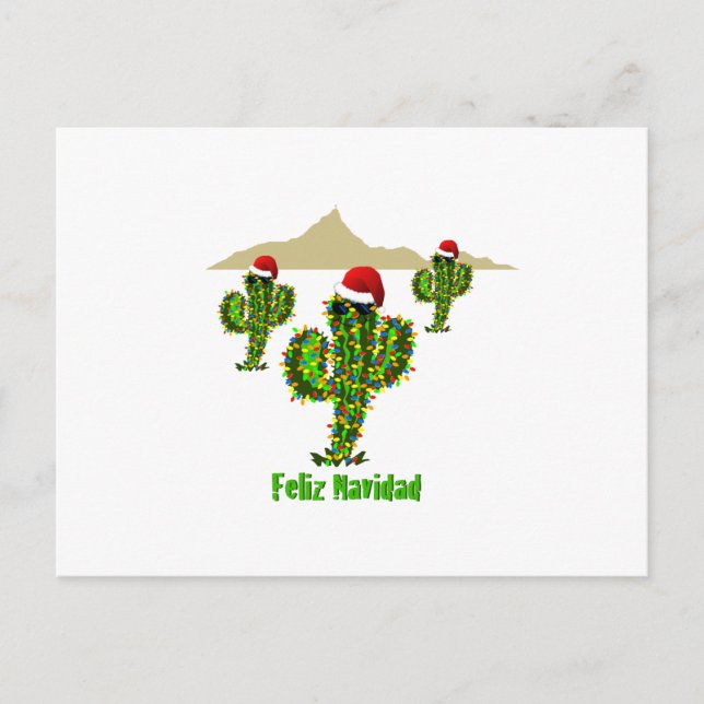 Feliz Navidad - Arizona Jul Saguaro Ljus Helg Vykort (Framsida)