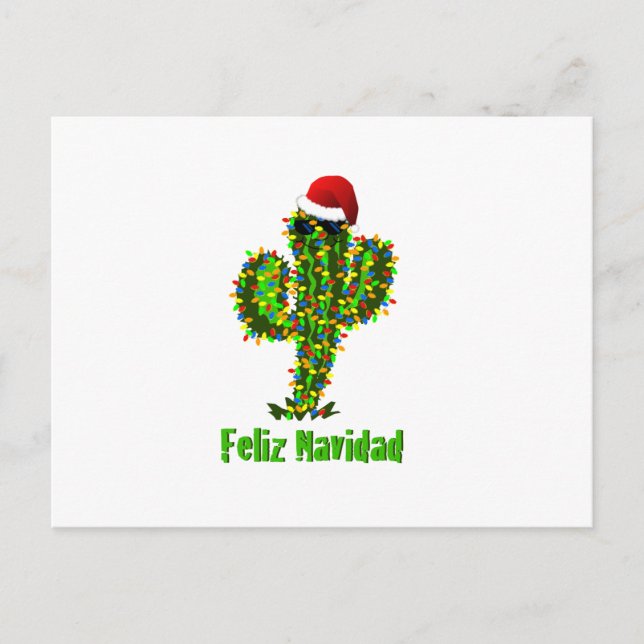 Feliz Navidad - Arizona Jul Saguaro Ljus Helg Vykort (Framsida)