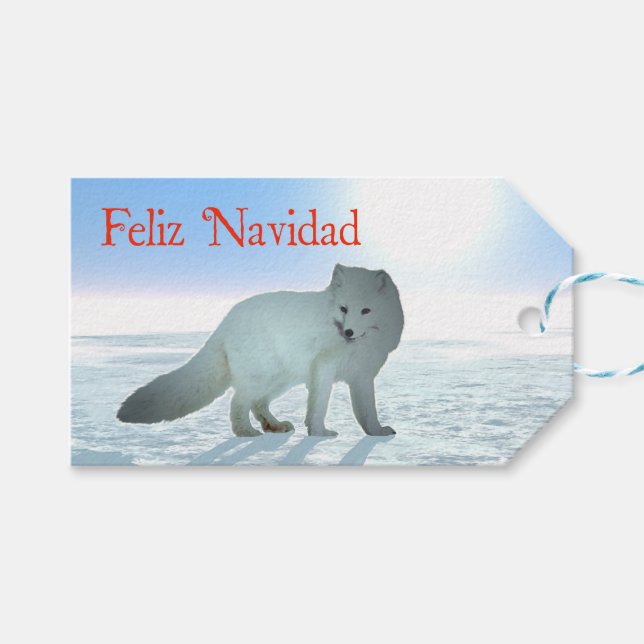 Feliz Navidad - Arktiskt räv Presentetikett (Framsidan (Horisontell))