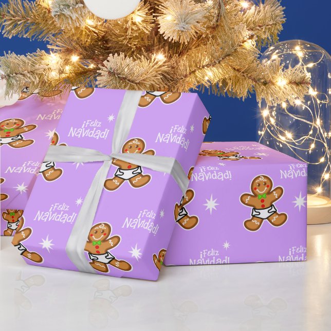 Feliz Navidad! Baby Gingerbröd på Lavender Presentpapper (Helgdagar)
