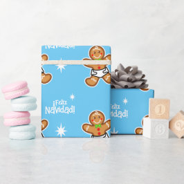 Feliz Navidad! Baby Gingerbröd på ljusblå blått Presentpapper