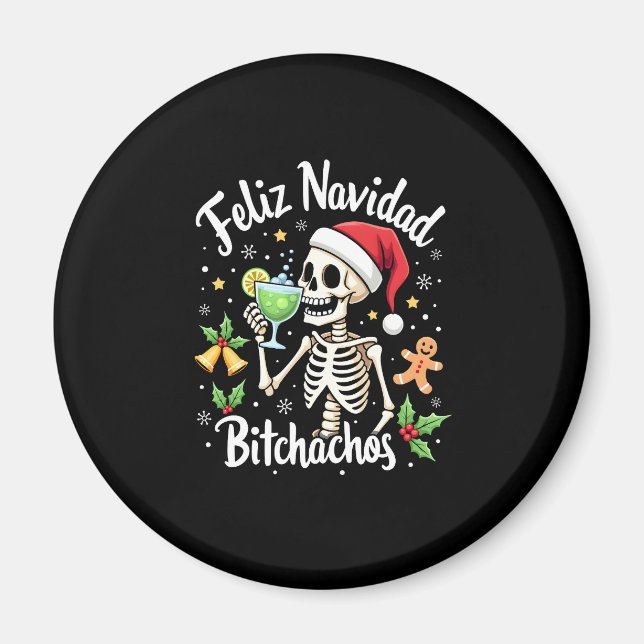 Feliz Navidad Bitchachos Funny Skull Spanish Merry Magnet (Framsidan)