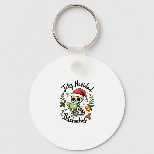 Feliz Navidad Bitchachos Funny Skull Spanish Merry Nyckelring (Framsida)