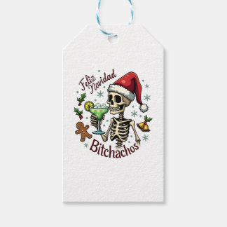 Feliz Navidad Bitchachos Funny Skull Spanish Merry Presentetikett