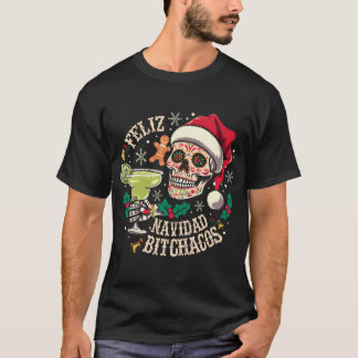 Feliz Navidad Bitchachos Funny Skull Spansk Merry T Shirt