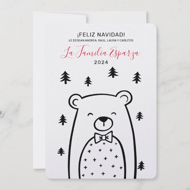 Feliz Navidad Björn i skogen Julkort (Framsida)