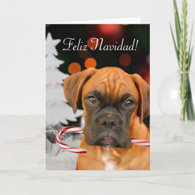 Feliz Navidad Boxer Hund hälsningskort Helgkort (Framsida)