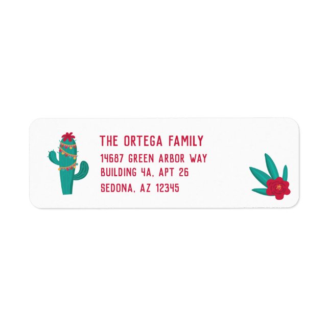 Feliz Navidad Bright och Festive Cactus jul Returadress Etikett (Framsidan)