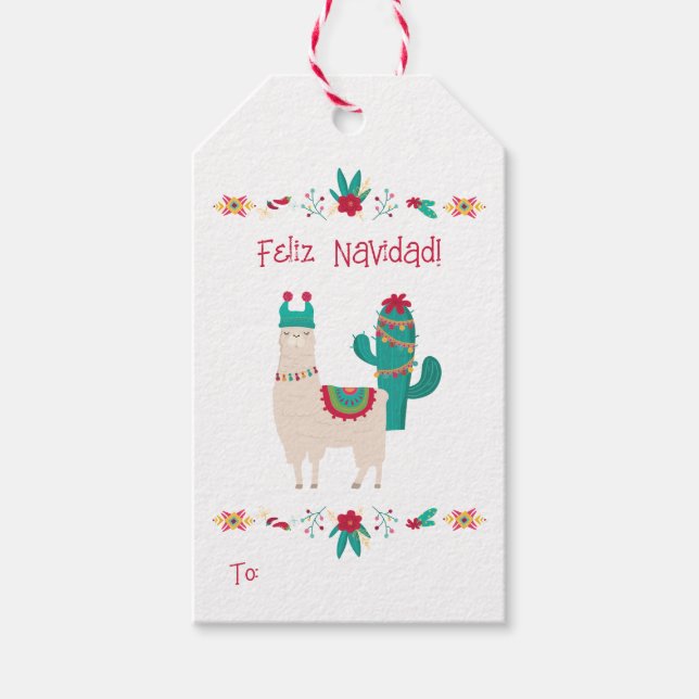 Feliz Navidad Bright och Festive Llama jul Presentetikett (Framsidan)