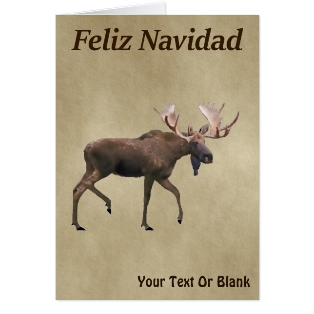 Feliz Navidad - Bull Moose på gammal Papper Hälsningskort (Framsidan)