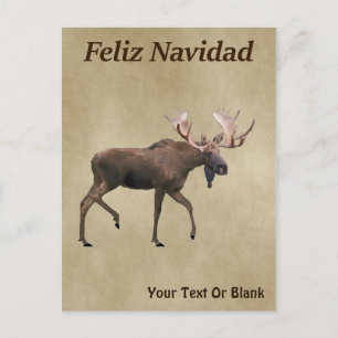 Feliz Navidad - Bull Moose på gammal Papper Vykort
