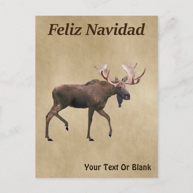 Feliz Navidad - Bull Moose på gammal Papper Vykort (Framsida)
